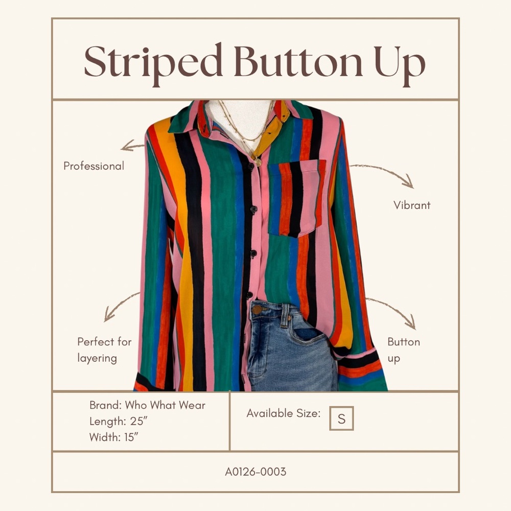 Who What Wear Multicolor Striped Button Up Blouse – Size Small